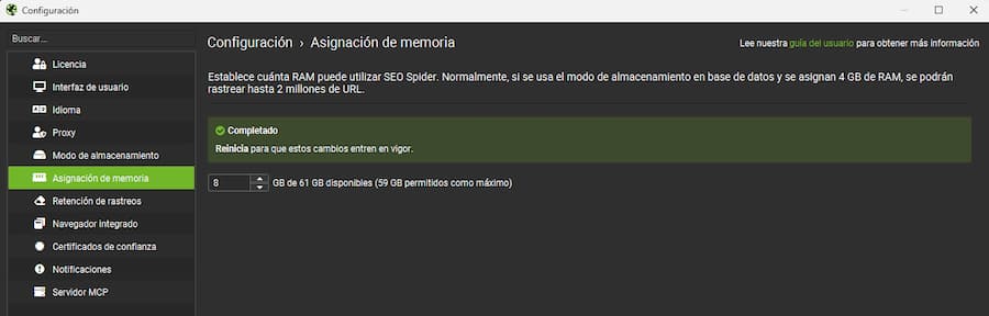 Screaming Frog: guía completa para auditar tu web (versión 24, con IA y MCP) 2 database storage