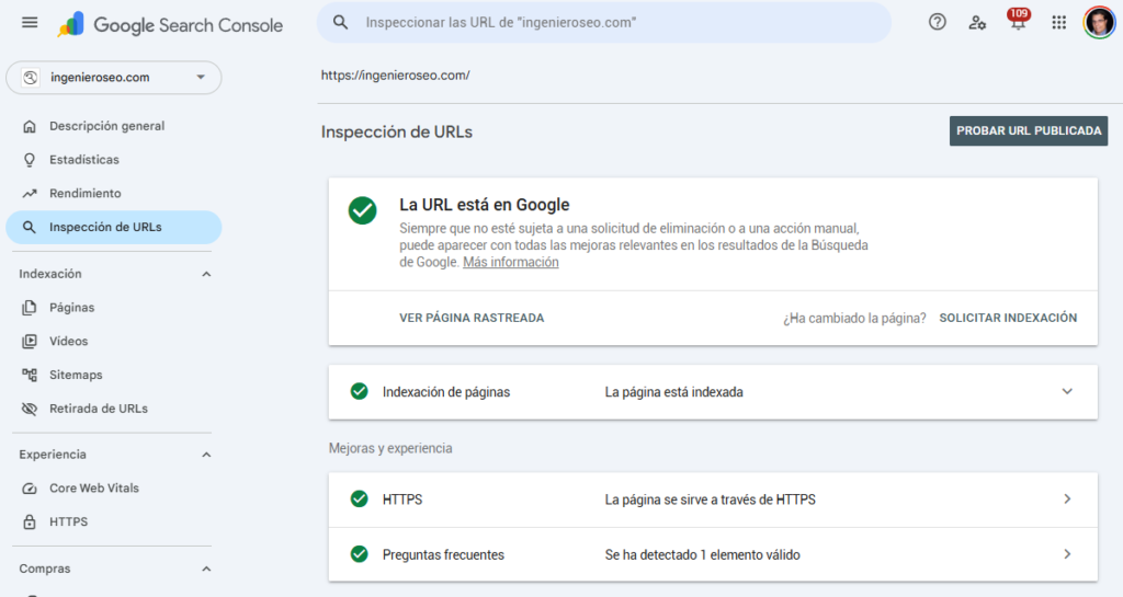 inspección urls google search console
