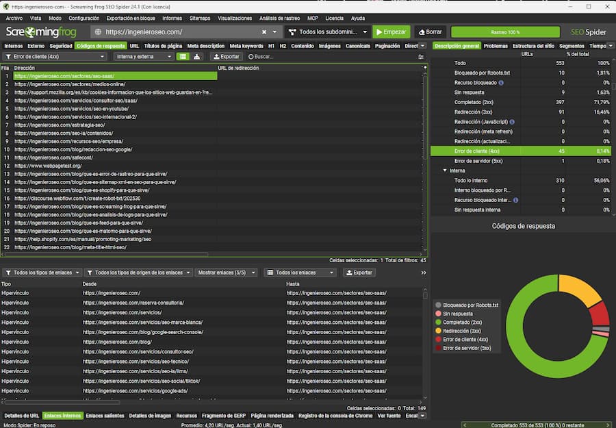 Screaming Frog: guía completa para auditar tu web (versión 24, con IA y MCP) 3 response codes